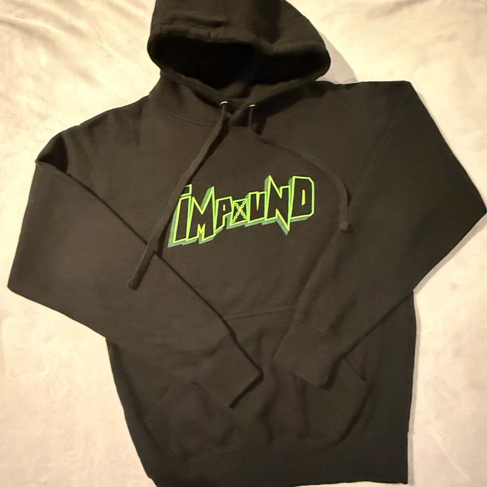 Impound Comics Black Green Logo Pullover Hoodie Size Small